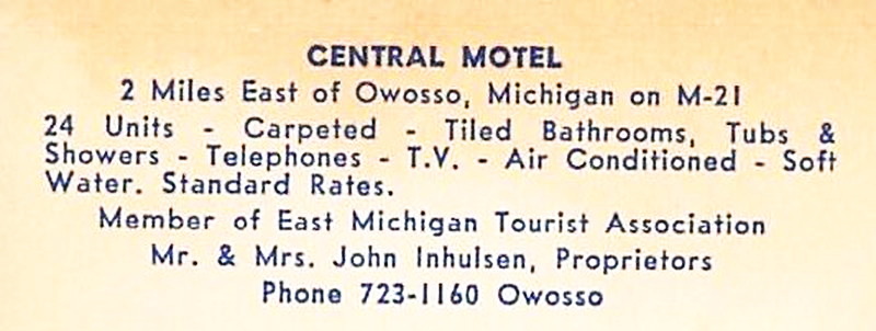 Shiawassee House Motel (Central Motel) - Postcard (newer photo)